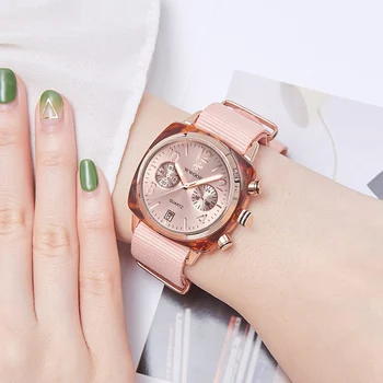 

WWOOR Watches Women Luxury Fashion Pink Nylon Sport Chronograph Quartz Wrist Watch xfcs Relojes Mujer 2020 Gifts Watch For Women