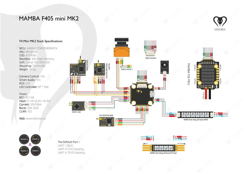 Diatone MAMBA F405 Mini MK2/F722/F722S Betaflight Flight Контроллер полета и F40 40A/F25 50A бесщеточный ESC для RC беспилотных частей