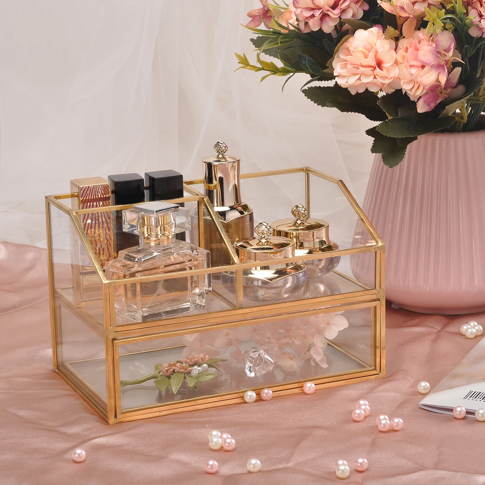 Luxury Glass Box Clear Cosmetics Display Box Earring Ring Necklace Jewelry Case Holder Organizer Container Decorative Box