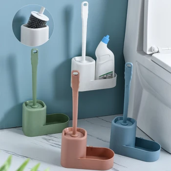 

Silicone Toilet Brush Wall Mounted Flat Head Flexible Soft Bristles Brush With Quick Drying Holder For Bathroom WC Accessories