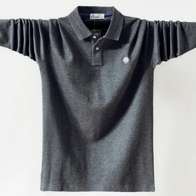 

High Quality 95% Cotton Fat Guy Plus Size 4XL 5XL Pure Color Casual Long Sleeve Polo Shirt Men Blue Green Red Soft Mature Men