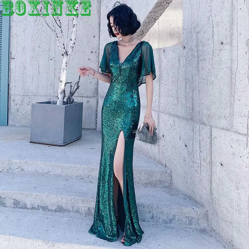 2019 Vadim Oekraïne Jurk Vrouwen Plus Size Nieuwe Sequin Lange Sexy Party Host Vissenstaart Slanke Nobele Met Diamant Lotus leaf Mouwen 2019 Vadim Oekraïne Jurk Vrouwen Plus Size Nieuwe Sequin Lange Sexy Party Host Vissenstaart Slanke Nobele Met Diamant Lotus leaf Mouwen