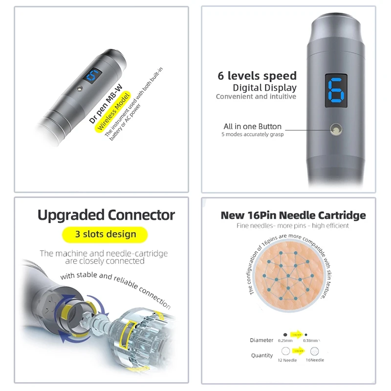 Microneedling Pen Wireless 6 Digital Speed Dr.Pen M8 With 20pcs Needle Cartridges For Microneedle Therapy Skin Care