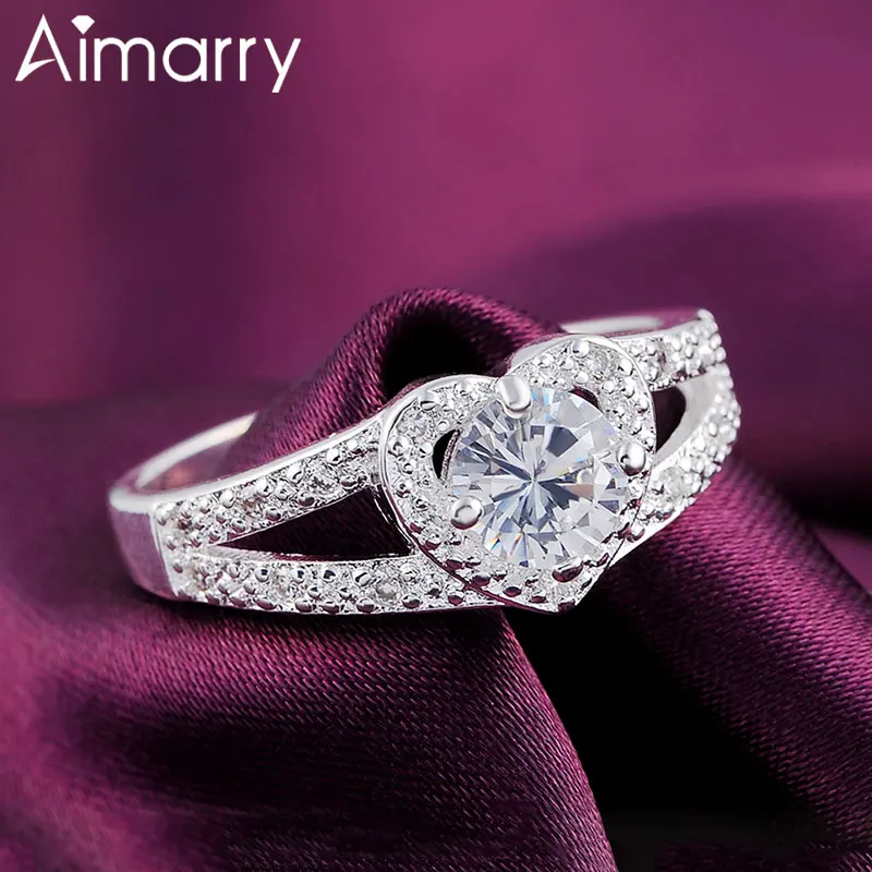 Aimarry 925 стерлингового серебра любящее сердце AAA циркон кольцо для женщин вечерние