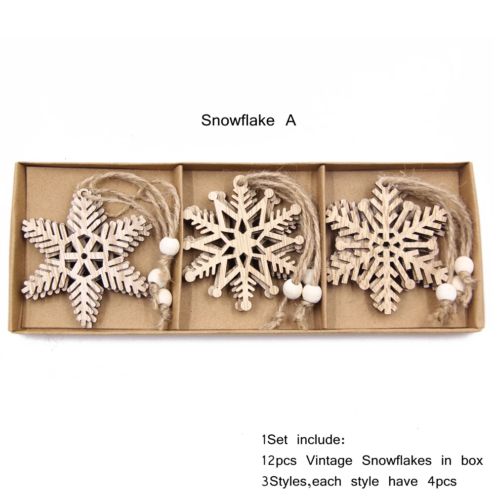 Box Snowflake A 12 шт./кор. мульти рождественские Снежинки Деревянные Подвески украшения Рождественские украшения «сделай сам» Рождественская елка висячие украшения подарки - Цвет: Box Snowflake A