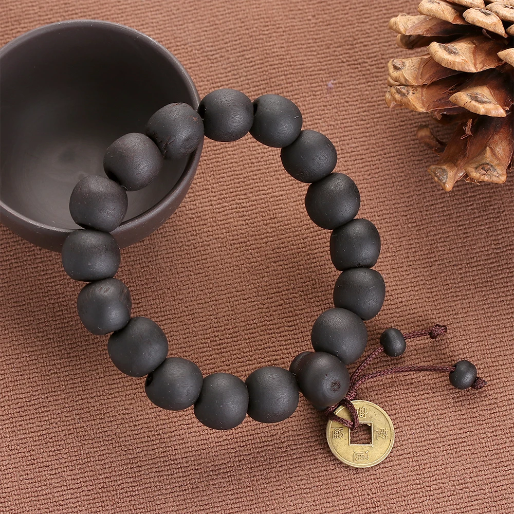 Wood Bead Buddha Bracelet 1Pc Copper Coin Women Men Lucky Religion Bracelets Charm Jewelry