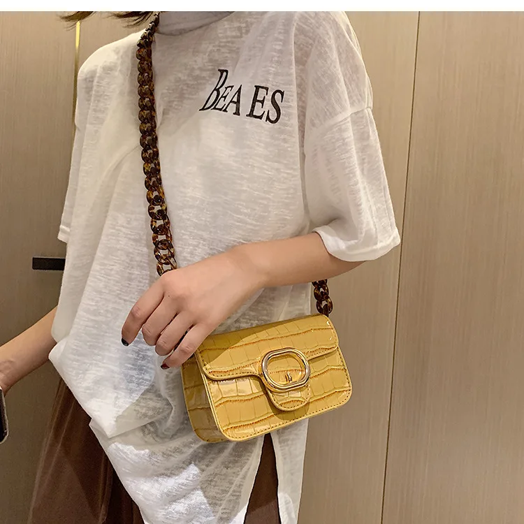 New Crocodile Chain Crossbody Bags for Women Acrylic Chain Women's Bags PU Leather Handbags Clutch Purse Bolso femenino