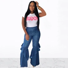 Твердые Цвет Для женщин джинсовые штаны уличная кружевной плетёный Молния сзади Высокая Талия Брюки-клеш повседневные ботинки покроя длинные джинсы брюки для девочек