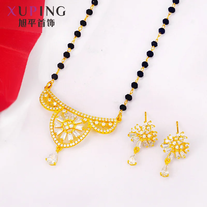 

Xuping jewelry Faux Golden-Style Europe And America Zircon Necklace Earrings Set Manufacturers Direct Selling Wholesale Set