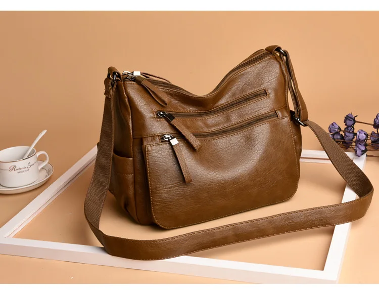 Женская сумка среднего возраста, сумка для мамы, многослойная сумка, сумка через плечо, мягкая кожаная сумка оптом
