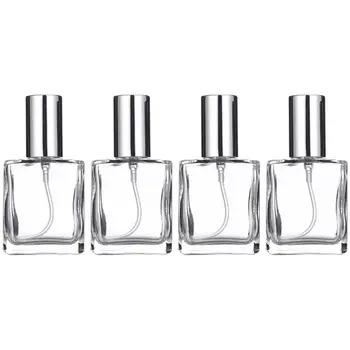 

4 Pcs 15ml Transparent Square Flat Spray Bottle Glass Empty Spray Bottle Perfume Liquid Dispenser for Makeup Skin Care