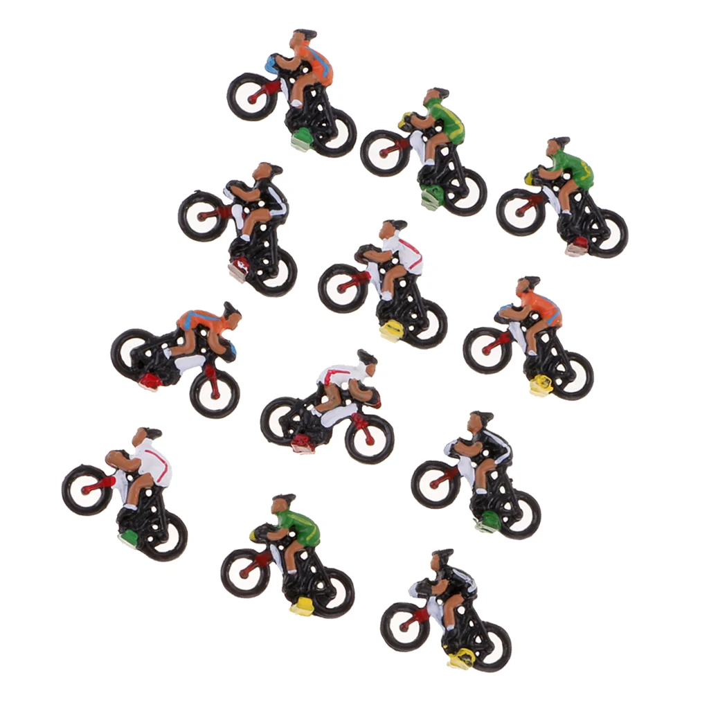 12pcs 1:87 Scale Mini People Figure Cyclist Toys for Diorama, Model Trains, Architecture Projects