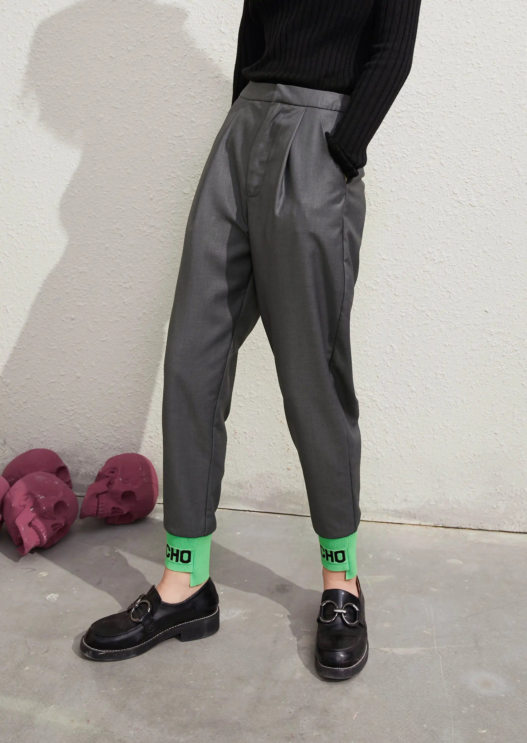 ELFSACK Solid Minimalist Straight Casual Women Harem Trousers,2020 Autumn ELF Colorblock High Waist Korean Ladies Daily Bottom