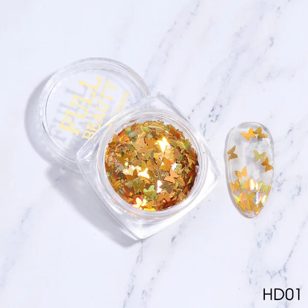 HD01 1 коробка голографическая бабочка украшения для ногтей хлопья блестки тонкие блестки хром 3D блеск лак Маникюр ломтик LAHD01-05-2 - Цвет: HD01
