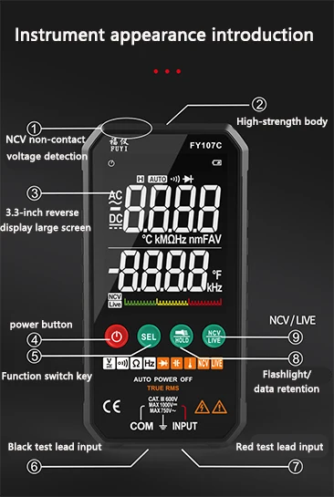 Eletricista, Transistor de Alcance Automático, Temperatura e Tensão Tester, DC NCV