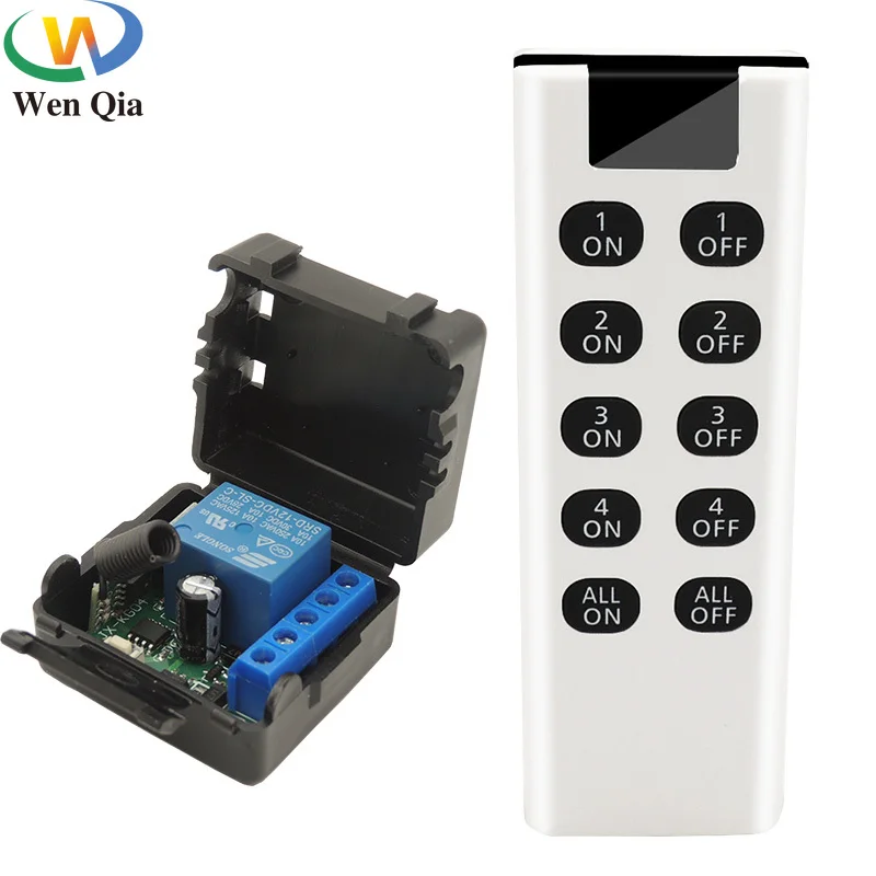 Радиочастотный переключатель, 433 МГц, 12 В постоянного тока, 10 А, 1-канальный пульт дистанционного управления, беспроводной релейный модуль приемника для умного дома, передатчик Вкл/выксветодиодный светодиодные лампы