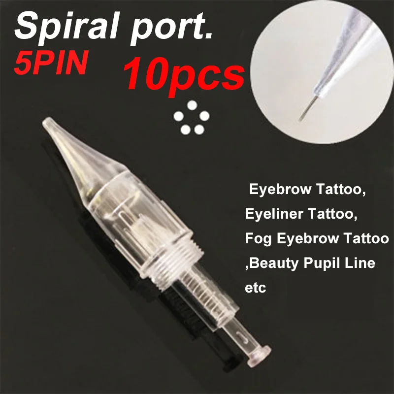 10pcs 5PIN needle Перезаряжаемая микроигла, ручка, винт, микроигла, ручка для ухода за кожей, инструмент для удаления татуировок, пятнистый глаз, спиральные нано-наконечники - Цвет: 10pcs 5PIN needle