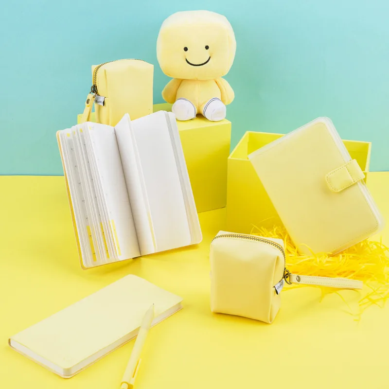 

The Pure Yellow Journal Cute Portable Planner Book Gird Paper Weekly Daily Agenda Free Shipping