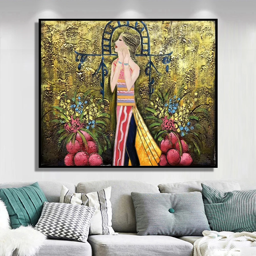 100% роспись вручную Современная национальная девушка художественная живопись на