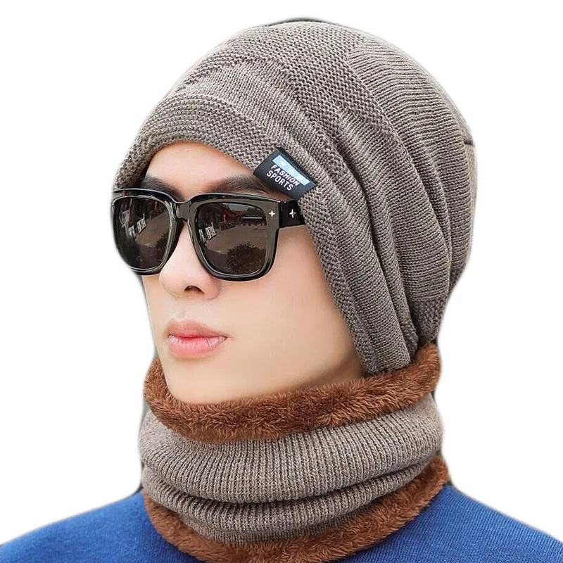 SUOGRY зимние шапки для мужчин Skullies Bonnets Мужская зимняя вязаная шапка шарф шерсть Женский Gorras маска фасоль мужская шапка