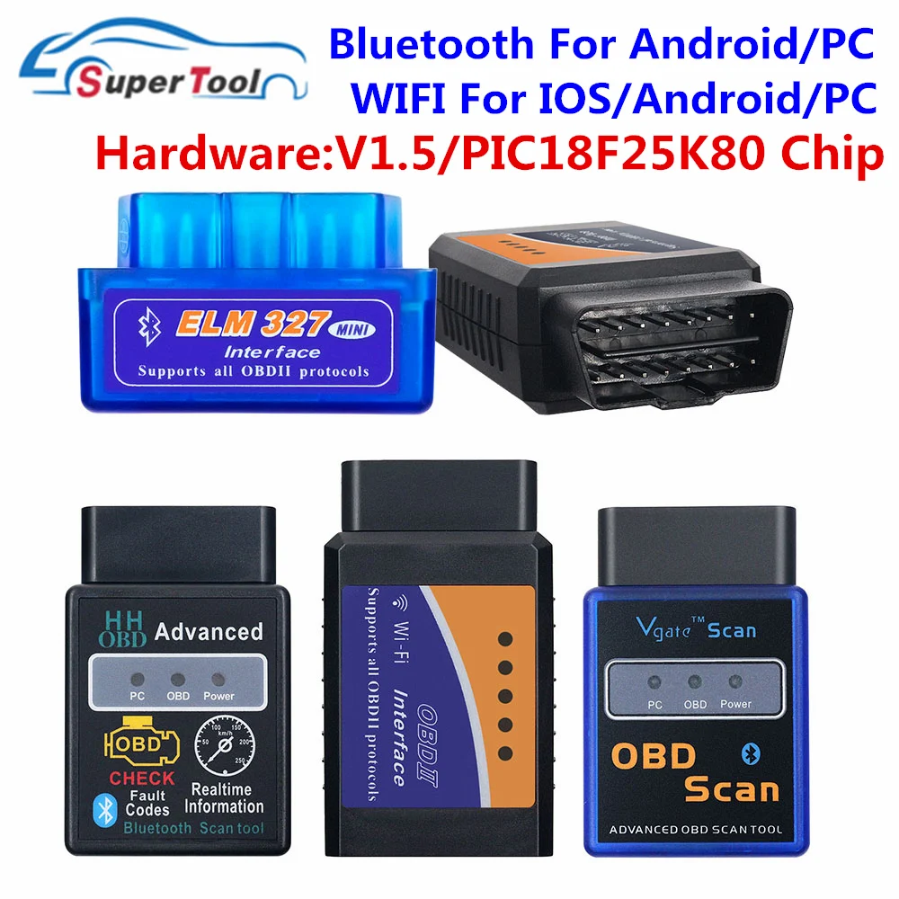 Автомобильный сканер OBD2 ELM 327 Bluetooth V2.1 ELM327 WiFi V1.5 PIC18F25K80 Wi Fi OBD 2 Cканер автомобильный