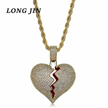 

Personality Explosion Models Heart Shape Broken Heart Men And Women Couple Pendant Full Zircon Hip Hop Golden Necklace Ornament