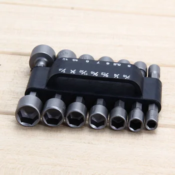 

14X Power Nut Driver Drill Bit Set SAE Metric Socket Wrench Screw 1/4Hex Shank