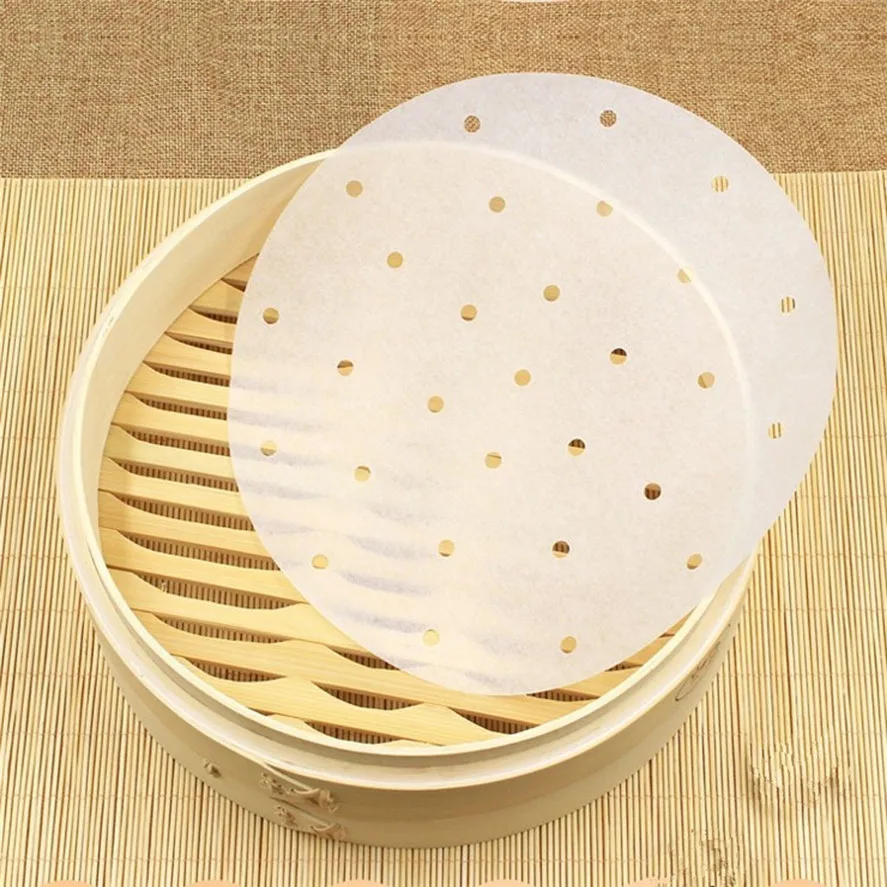 New 100PCS Round Disposable Baking Perforated Paper High Quality Bamboo Steamer Liners Air Fryer Tools 0904#30 | Дом и сад