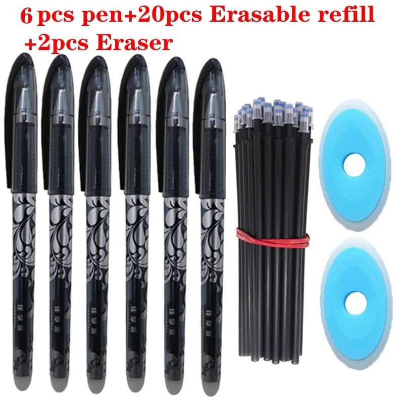 28pc-set-balck ink-S 28 шт./лот набор стираемых ручек, моющиеся ручки, синие, черные чернила, гелевые ручки для письма, для школы, офиса, канцелярские принадлежности, запасные части для экзамена - Цвет: 28pc-set-balck ink-S