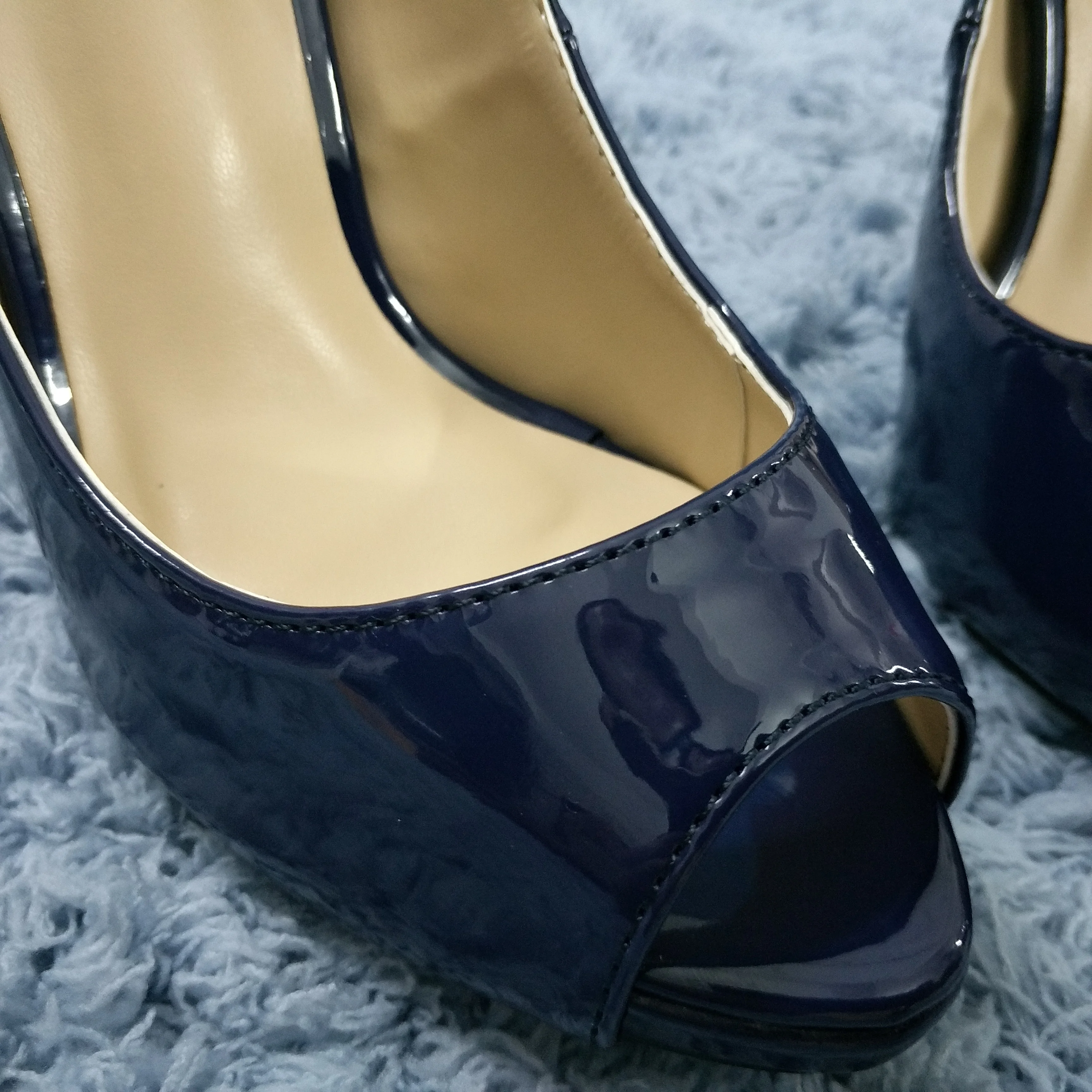 Navy patent peep toe shoes Clearance
