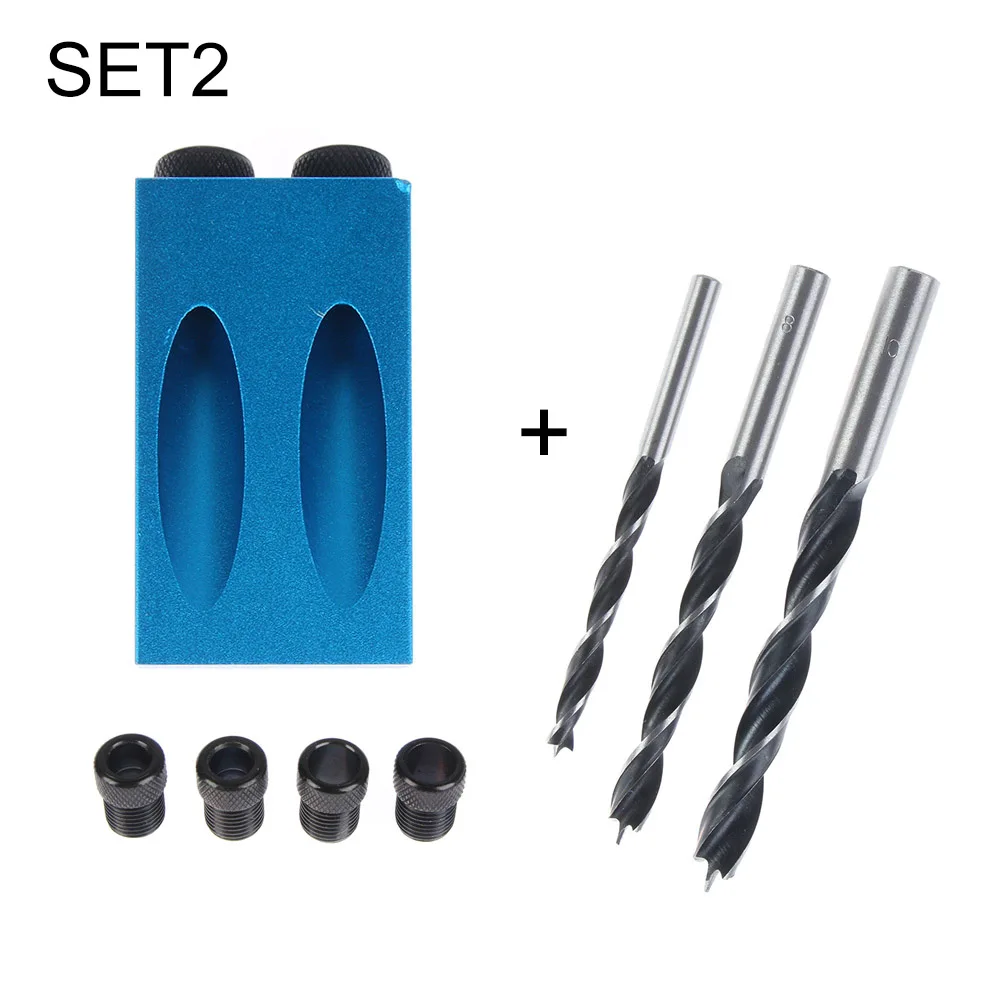 SET2 1set Woodworking Pocket Hole Jig Kit 6/8/10mm Angle Drill Guide Set Hole Puncher Locator Jig Drill Bit Set For Carpentry Tools - Цвет: SET2