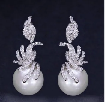 

more color Crystal diamond jewelry stone 925 silver pearl lady's earings 23