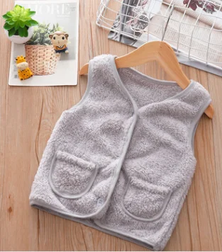 Серый Children's Clothes Kids Vest Fall Toddler Boy Girl Faux-Fur Cotton Vest Warm Fleece Winter Jacket Tops Clothing Pink White Gray - Цвет: Серый