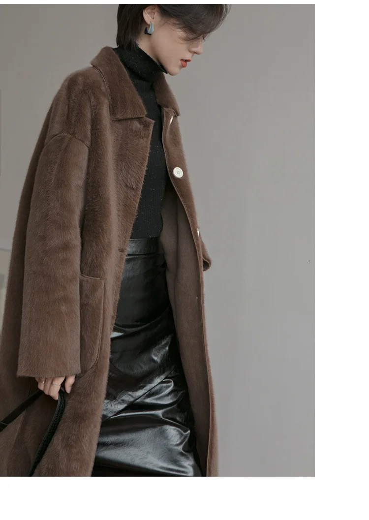 TVVOVVIN Autumn Concise Lapel Single Row Buckle Velvet Long Fund Imitate Leather Fur Loose Coat Woman ZX430