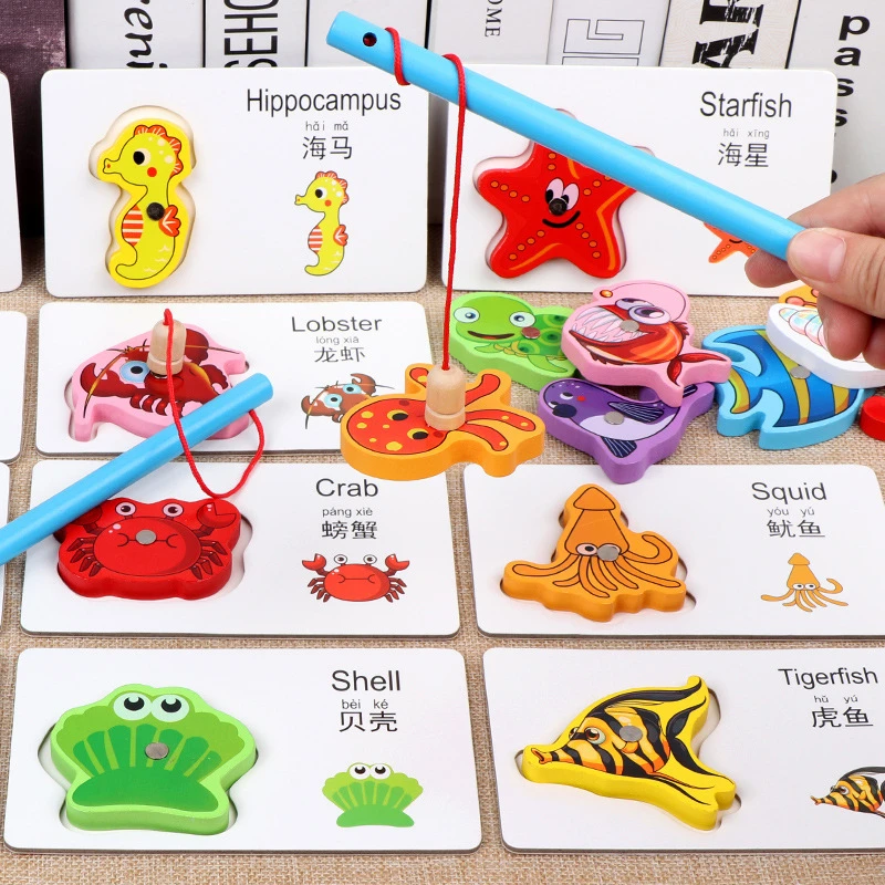Boite De Jeu De Peche Magnetique Ensemble Complet Educatif Pour Enfants Image D Animaux Assortis Reconnaissance Anglaise Double Tige Magnetique Aliexpress