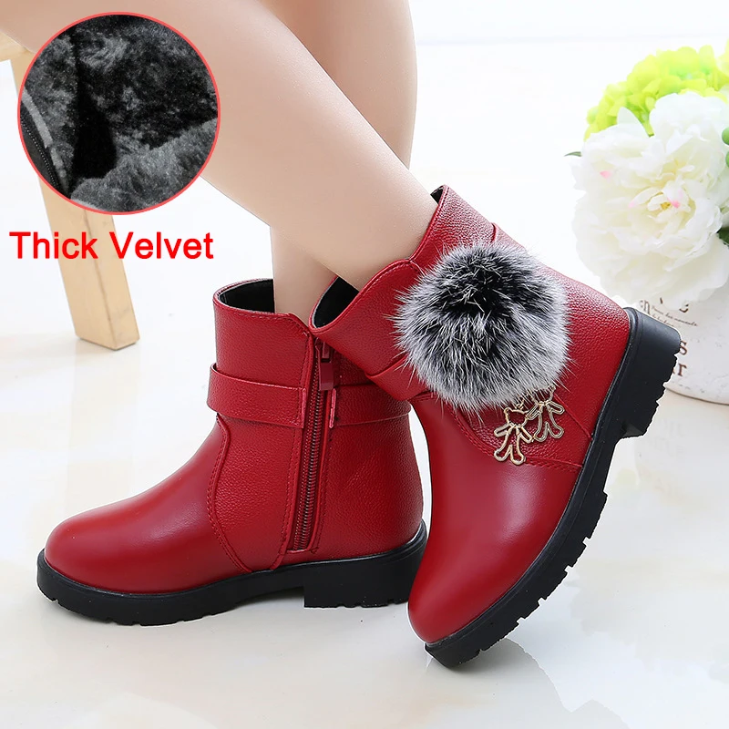 Thick Velvet Red От 3 до 12 лет ботинки для девочек; обувь; коллекция года; сезон осень-зима; новые модные детские ботинки martin из кожи и бархата; теплые детские ботинки - Цвет: Thick Velvet Red