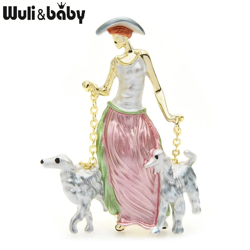 Wuli&baby, новинка, Женская Брошь в виде двух собак, сплав, 2 цвета, эмаль, рисунок в виде животного, брошь на булавке, подарки на год