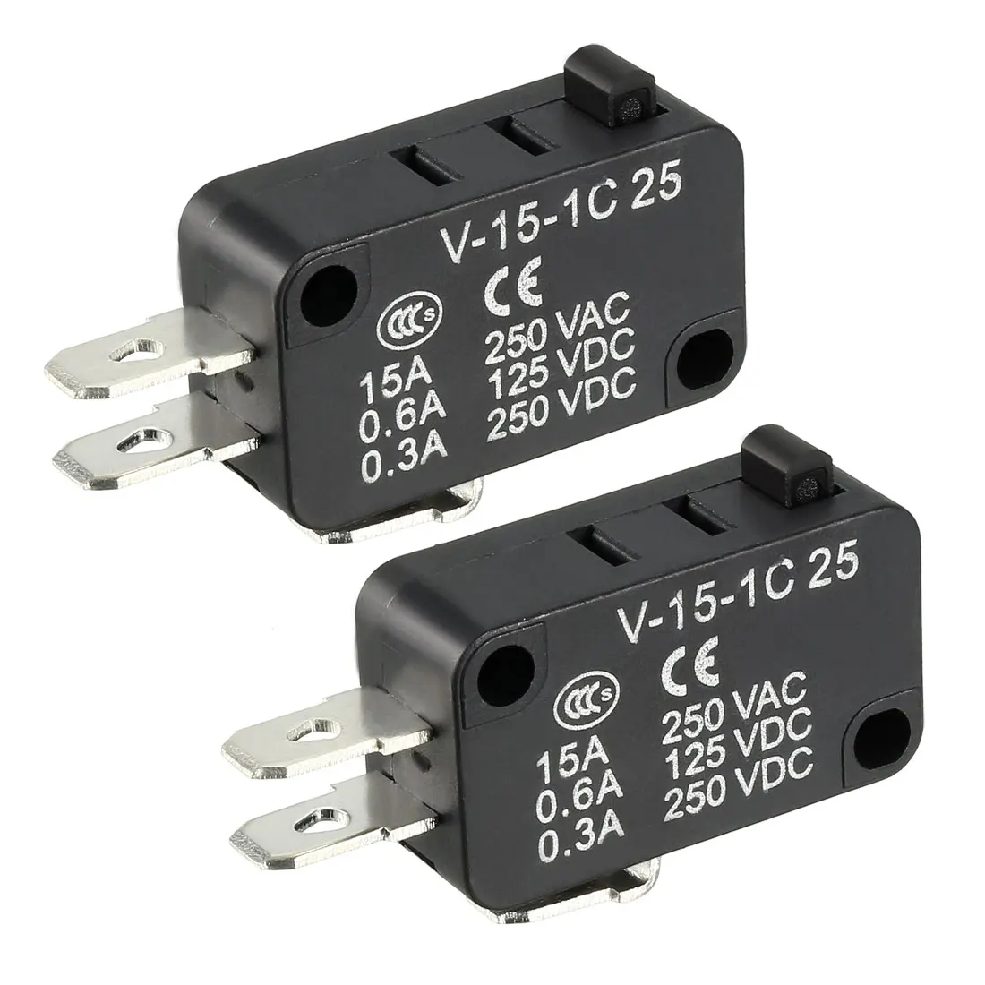 

uxcell 2PCS V-15-1C25 15A 250V AC 3 Terminals Snap Button Type Miniature Micro Switch