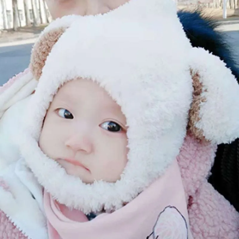 Детская шапка с капюшоном для маленьких мальчиков и девочек, зимняя теплая шапка с меховым Кроликом, шарф, Детская зимняя детская шапка, шапка для девочек, для фотографии, propss