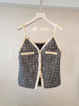 

CHICATWILL 2020 ins Summer Fashion Designer Tweed Vest Straps V-neck Top European French Style Sleeveless Vest