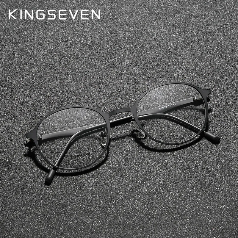 Eyeglasses Frames Eyeglass Frames Myopia Glasses Optical Glasses KINGSEVEN Round Titanium Optical Lenses Glasses Frame Men Myopia Women Prescription Glasses Eyeglasses Male Metal Eyewear