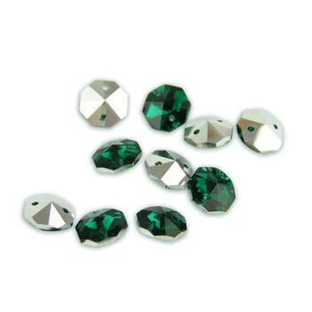 

100pcs 14MM Zircon Green With Silver Back Octagon Beads Crystal Glass Chandelier Parts Maker Prisms Pendants Connectors