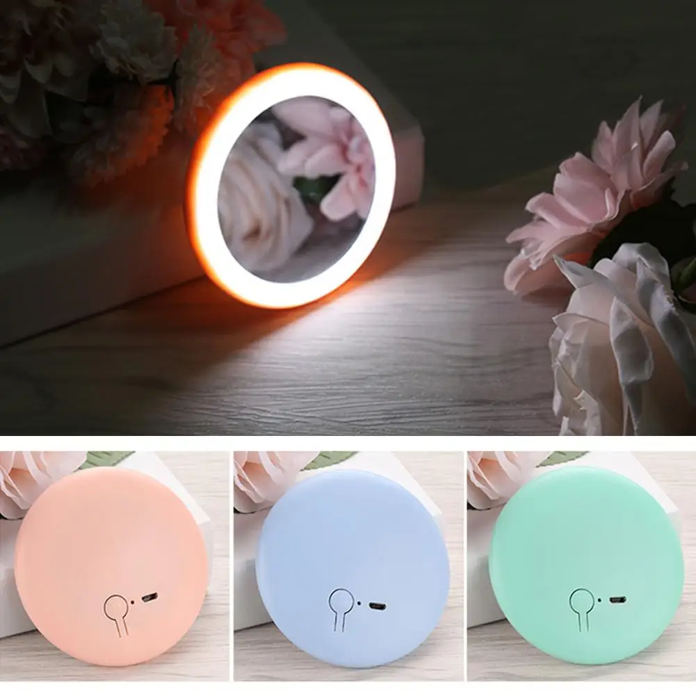 

Rechargeable Mini Portable Round HD Makeup Cosmetic Mirror with 12LED Lights This is a mini mirror, easy to carry, you can makeu