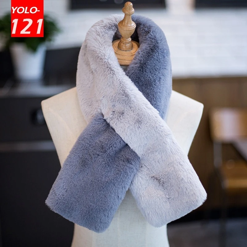 Bufanda de piel de conejo Natural para mujer, bufanda de moda de felpa gruesa de dos colores, cuello piel de conejo Rex cálido, invierno|Sets bufandas de mujer| - AliExpress