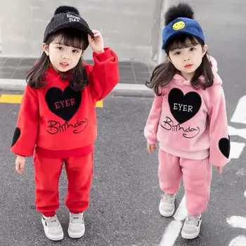 

Kids Cotton Thick Velvet Hoodies+pants 2pcs Baby Girls Autumn Winter Clothing Sets Tracksuits Toddler Girls Infant Cute Set