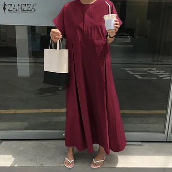 

ZANZEA Women Summer Dress Plus Size Female Long Maxi Vestidos Casual Cotton Solid Sundress Beach Baggy Kaftan Robe Plus Size 5XL