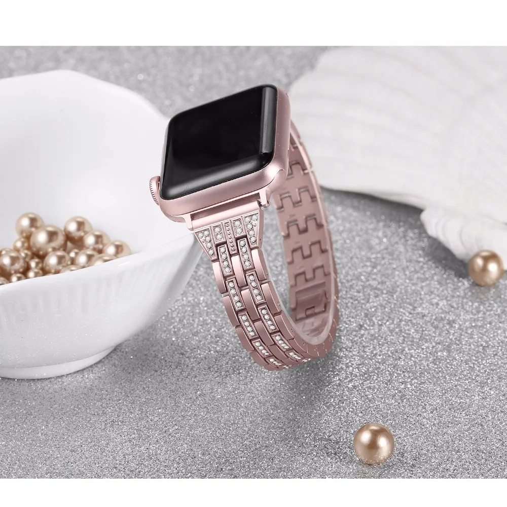 Tschick Bling Женский Для Apple Watch Band, Браслет замена Rhinestone Платье из нержавеющей стали ремешок браслет серии 4 3 2 1