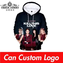 Корейская толстовка Kpop, черно-розовая толстовка с капюшоном, Женская толстовка в стиле хип-хоп, 3D принт, черный, розовый, с капюшоном, повседневные, черно-розовые пуловеры, одежда