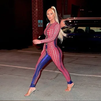 

Dots Fitness Sporty Long Sleeve Bodycon Jumpsuits 2020 autunm Women partywear Casual contrast color One Piece Slim club outfits