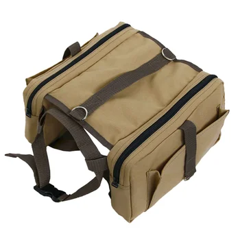 

Pet Dog Puppy Sports Backpack Portable Adjustable Collar Buckle Strap Outdoor Canvas Pack for Travel Camping Hiking (Khaki)